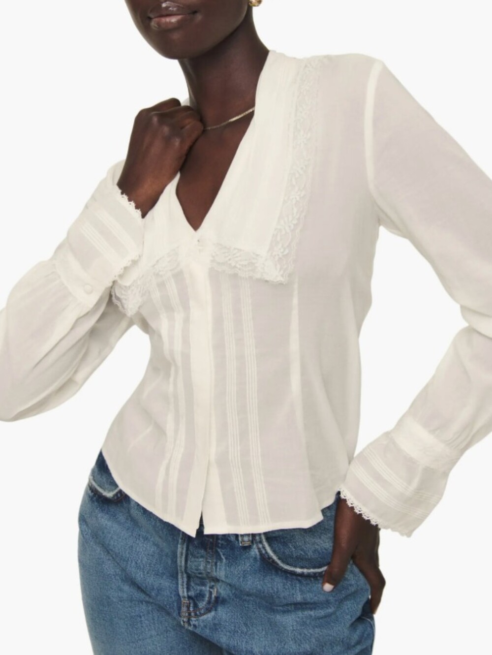 Reformation Vivi Lace Trim Organic Cotton Blend Shirt - Size 6